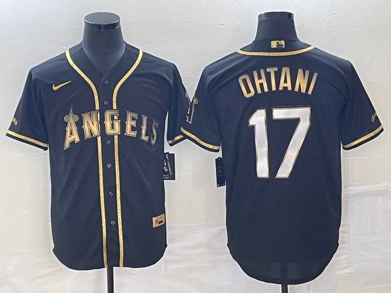 Mens Los Angeles Angels #17 Shohei Ohtani Black Gold Stitched MLB Cool Base Nike Jersey->los angeles angels->MLB Jersey